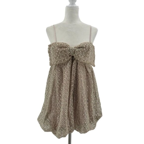 NEW Storia Womens Small Dress Glitter Bow Champagne Mini Bubble Dress Party - Picture 13 of 13